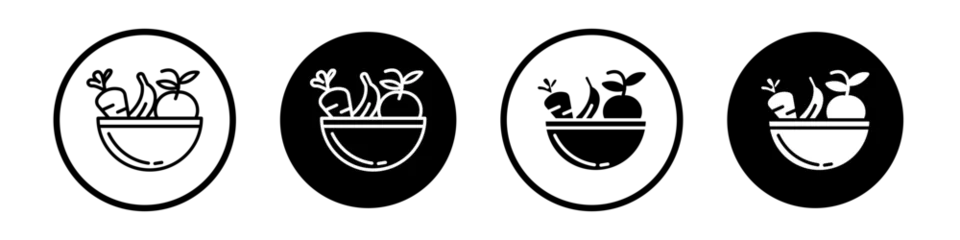 Fotobehang Healthy food icon set. fresh vegetarian vegetable bowl vector symbol. fruit grocery. diet salad icon in black filled and outlined style. © Gopal