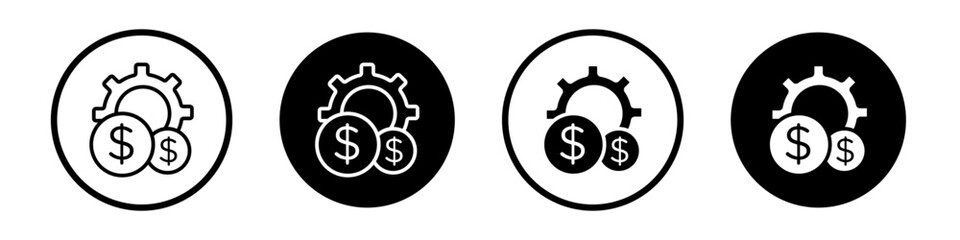Costs optimization icon set. effective cost control vector symbol. production dollar saving sign. expense optimization icon in black filled and outlined style. - obrazy, fototapety, plakaty