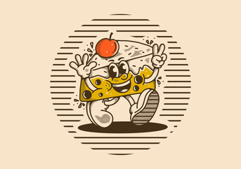 Mascot character illustration of walking cheesecake