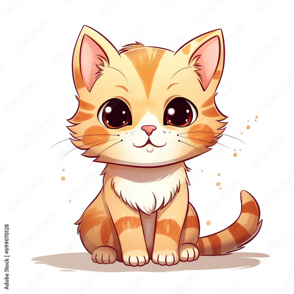 Poster cartoon image of an orange cat on a transparent background