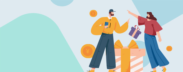 Holiday shopping people doing e-commerce online shopping flat vector concept operation hand drawn illustration
