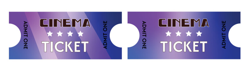 bright tickets, a template of modern blue violet  tickets, coupons, for circus, cinema, attractions. 2 options, mini set	
