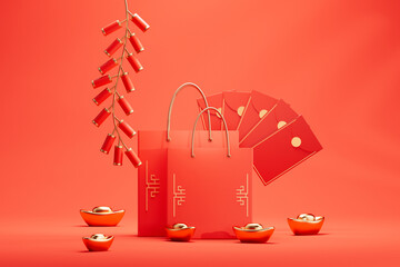 3d rendering chinses style shopping