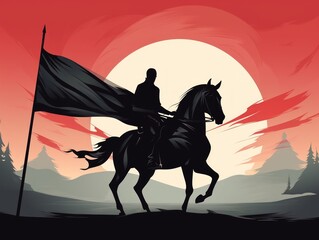 Silhouette of a knight on horseback. illustration. Generative AI