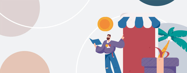 Holiday shopping people doing e-commerce online shopping flat vector concept operation hand drawn illustration
