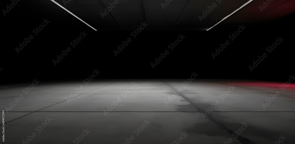 Poster Rough textured surface with cracks in the grey concrete floor . Texture or background.