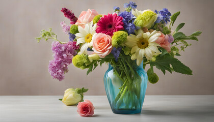 mix fresh flowers in vase. still life