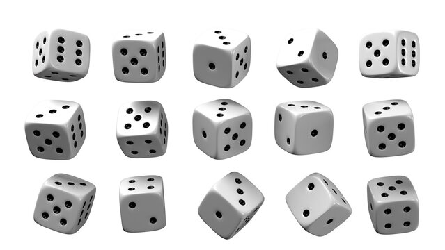 Collection of dice isolated in transparent background. PNG. 3D Illustration. 3D Render.