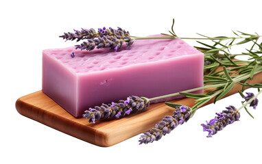 Captivating Design Organic Lavender Soap Bar with Calming Appeal on a White or Clear Surface PNG Transparent Background.