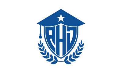AHD three letter iconic academic logo design vector template. monogram, abstract, school, college, university, graduation cap symbol logo, shield, model, institute, educational, coaching canter, tech