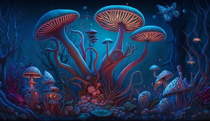 Obraz na płótnie Canvas Exploring the Intricacies of the Mushroom's Core - AI Generative