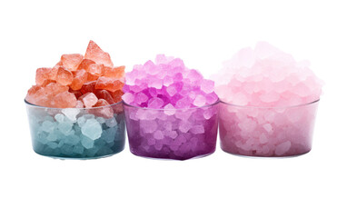 A Soothing Display Scented Bath Salt Crystals on a Clean Background on a White or Clear Surface PNG Transparent Background.