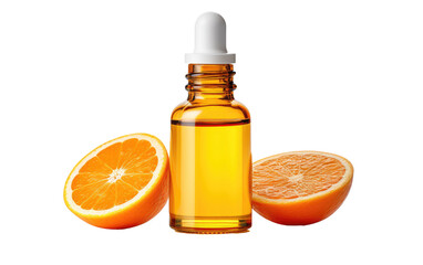 Radiant Skin Elixir Vitamin C Serum Bottle Isolated White on a White or Clear Surface PNG Transparent Background.