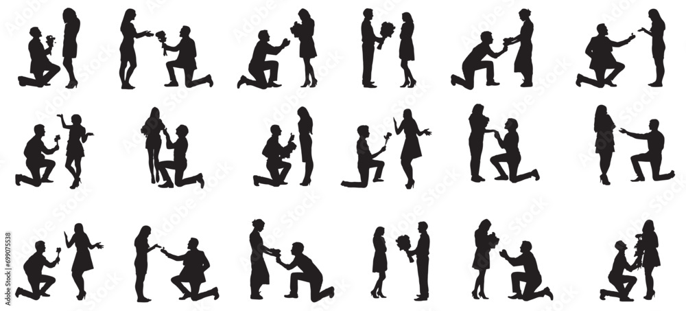 Wall mural silhouettes of romantic loving couples.