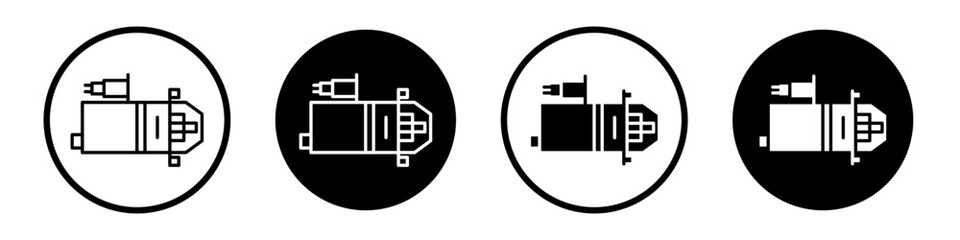 Starter icon set. car vehicle starter vector symbol in black filled and outlined style.
