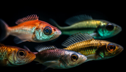 Fototapeta premium A collection of colorful fish swimming in a tropical reef generated by AI
