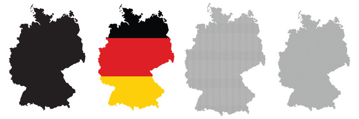 Germany Map Black, Inside Germany Flag, Black, Rectangle and round shape map. Vector Illustration. 