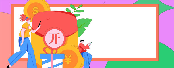 Holiday shopping people doing e-commerce online shopping flat vector concept operation hand drawn illustration
