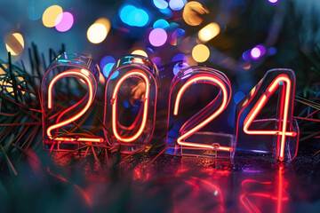 2024 happy new year concept. Holiday and celebration background. Generative ai.
