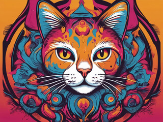 Psychedelic Cat A Vibrant Journey Through Vector Graphic Design