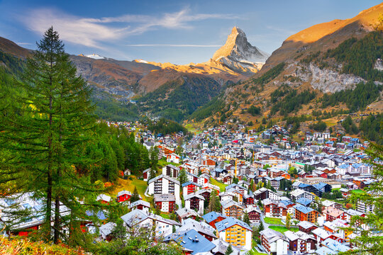 Zermatt, Switzerland with Town Under the Matterhorn
