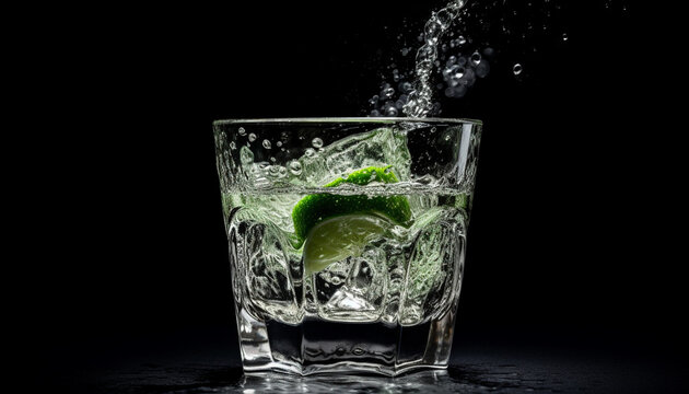 Refreshing cocktail with lime and ice in a drinking glass generated by AI