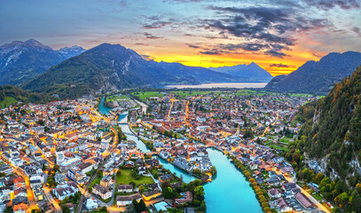 Interlaken, Switzerland Overlooking the Aare River - obrazy, fototapety, plakaty
