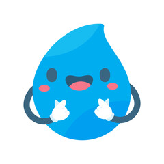 Cute water drop cartoon characters in various poses Providing knowledge to reduce water use