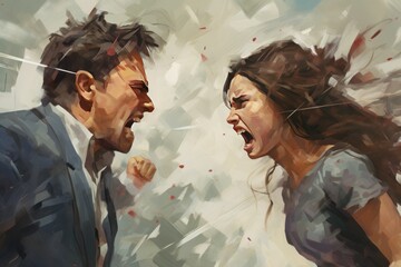 illustration of a man an woman arguing , angry at each other - obrazy, fototapety, plakaty
