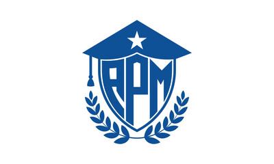 APM three letter iconic academic logo design vector template. monogram, abstract, school, college, university, graduation cap symbol logo, shield, model, institute, educational, coaching canter, tech