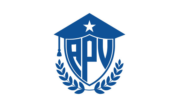APV three letter iconic academic logo design vector template. monogram, abstract, school, college, university, graduation cap symbol logo, shield, model, institute, educational, coaching canter, tech