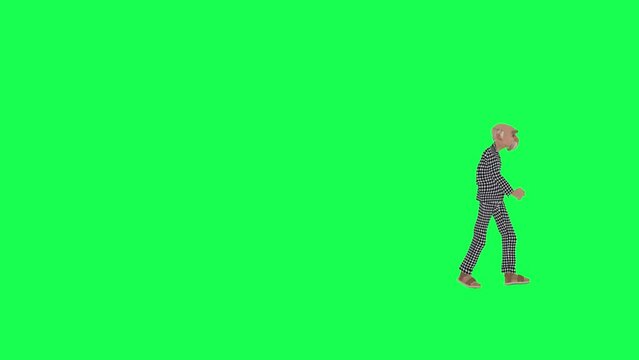 Green screen old man drunk walking, left angle chroma key  cartoon charechter funny background footage effects