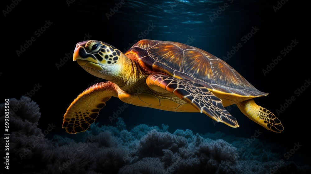 Wall mural A sea turtle isolated on a white background isolated on white background, - Created using AI Generative Technology - Wall murals