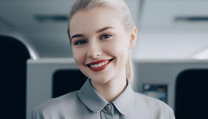 Successful young businesswoman exudes confidence and elegance in office portrait generated by AI
