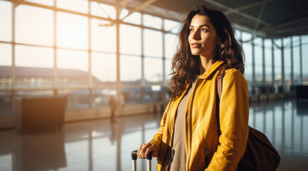 Fototapeta premium young indian woman standing on international airport
