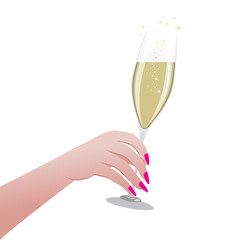 Happy new year with hand holding glass of champagne