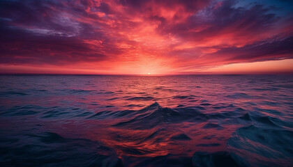 Silhouette of waves on tranquil water under a dramatic sky generated by AI