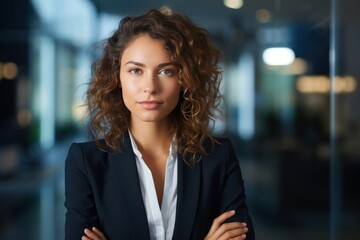 Fototapeta premium portrait, business, businesswoman, office, opportunity, co-worker, working space, leadership, smile, elegance. portrait image is close up businesswoman at working space. behind have office asset.