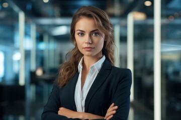portrait, business, businesswoman, office, opportunity, co-worker, working space, leadership, smile, elegance. portrait image is close up businesswoman at working space. behind have office asset.