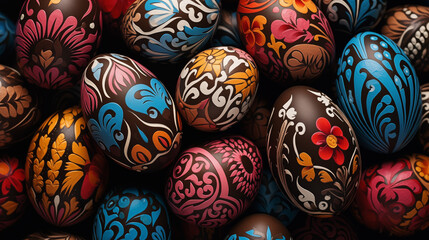 Fototapeta na wymiar Background of colorful Easter eggs with patterns