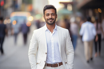 Obraz premium young indian businessman walking on a city street