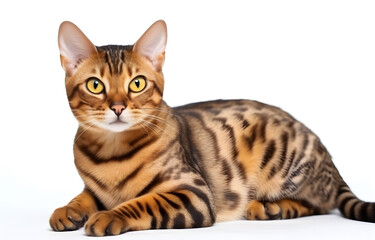 Cute Bengal cat on white background