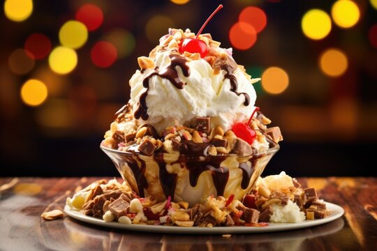 Diving into this heavenly creation, youll discover a symphony of flavors. Picture a mountain of creamy, vanilla ice cream drowned in a torrent of warm, silky hot fudge. Crowned with a swirl