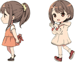 プレゼントを持つ少女と応援する少女