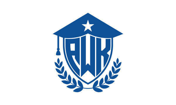 AWK three letter iconic academic logo design vector template. monogram, abstract, school, college, university, graduation cap symbol logo, shield, model, institute, educational, coaching canter, tech