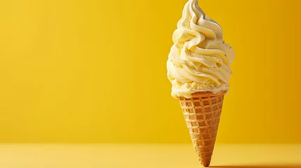 Foto auf Alu-Dibond Yellow ice Cream cone, on a yellow background. Made with generative ai © ferid