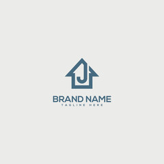 Alphabet monogram letter J with real estate house logo design - vector.