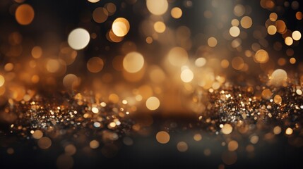 Fototapeta na wymiar gold, dust, light, sparkle, luxury, glow, christmas, confetti, magic, shine. banner with a background image of golden dust and black sequins. falling around likes nebula galaxy and star in universe.