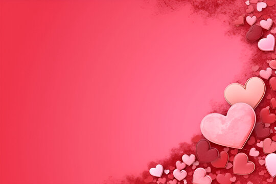 Pink background with pink hearts, copy space , Valentine's day