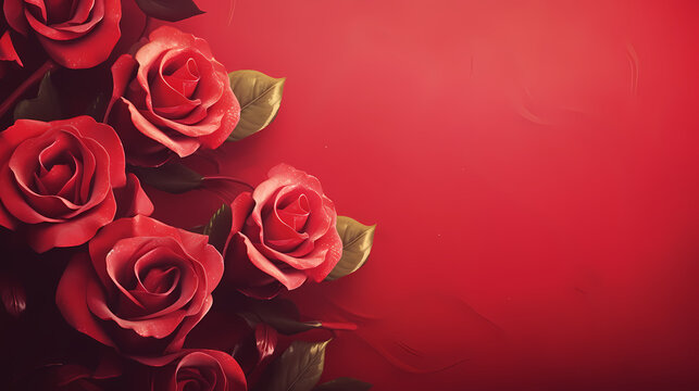 Beautiful red background with red rose leaves, decorative flower background pattern, PPT background